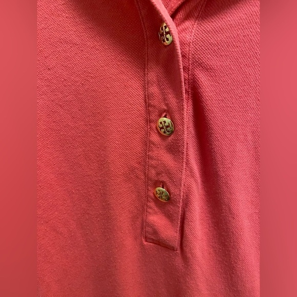 Tory Burch Pink Short Sleeve Polo Shirt With Gold Logo Buttons - Picture 2 of 7